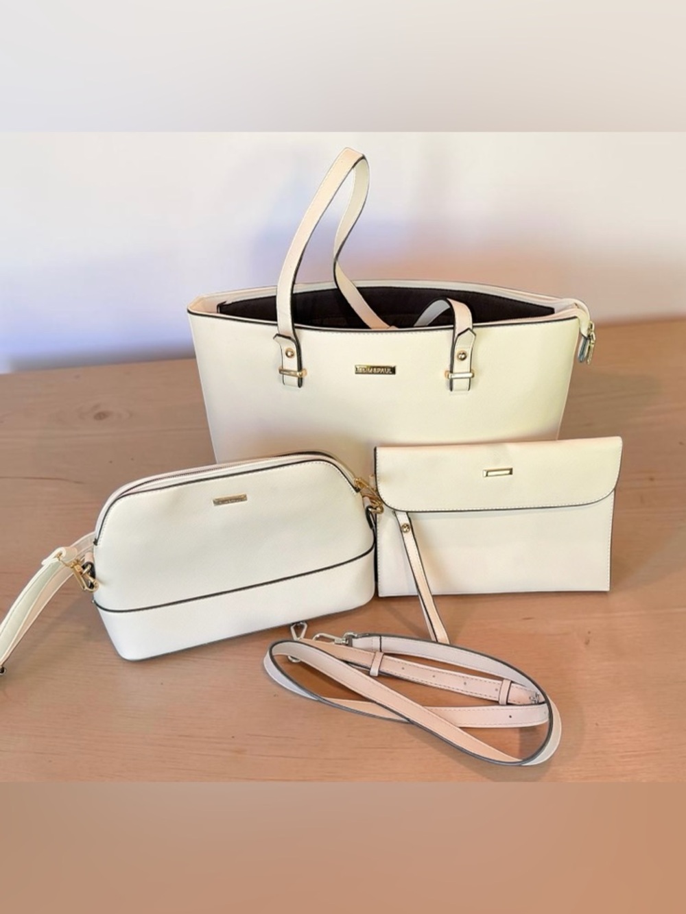 Elim Paul Ivory 3-Pc Handbag Set Faux Leather Crossbody Shoulder Bag & Tote